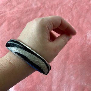 Faux Zebra Silver Bangle Bracelet